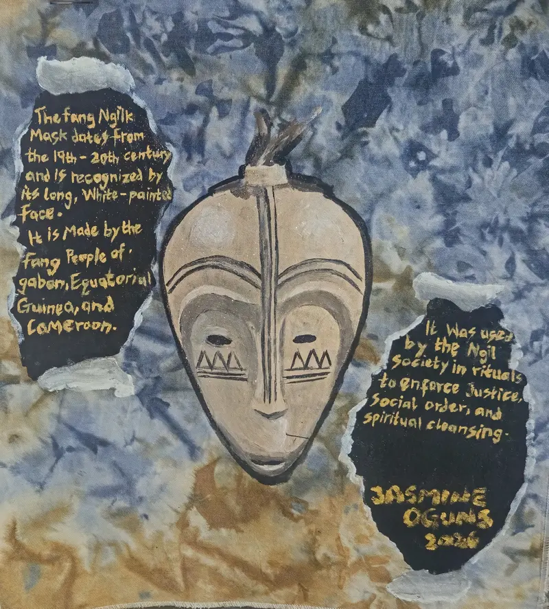 Fang Ngilk Mask, artwork by Jasmine Oguns on display as part of Bridging Our Cultures at Charlestown Gallery